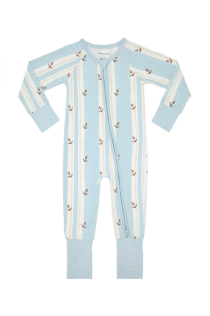 Anchored Stripe Zipper Romper