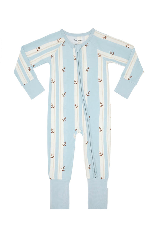 Anchored Stripe Zipper Romper