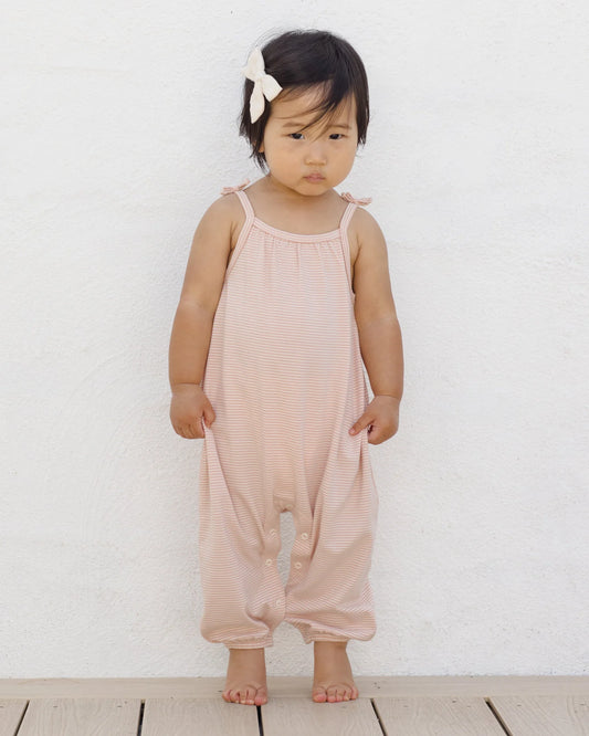 Smocked Jumpsuit Melon Micro Stripe