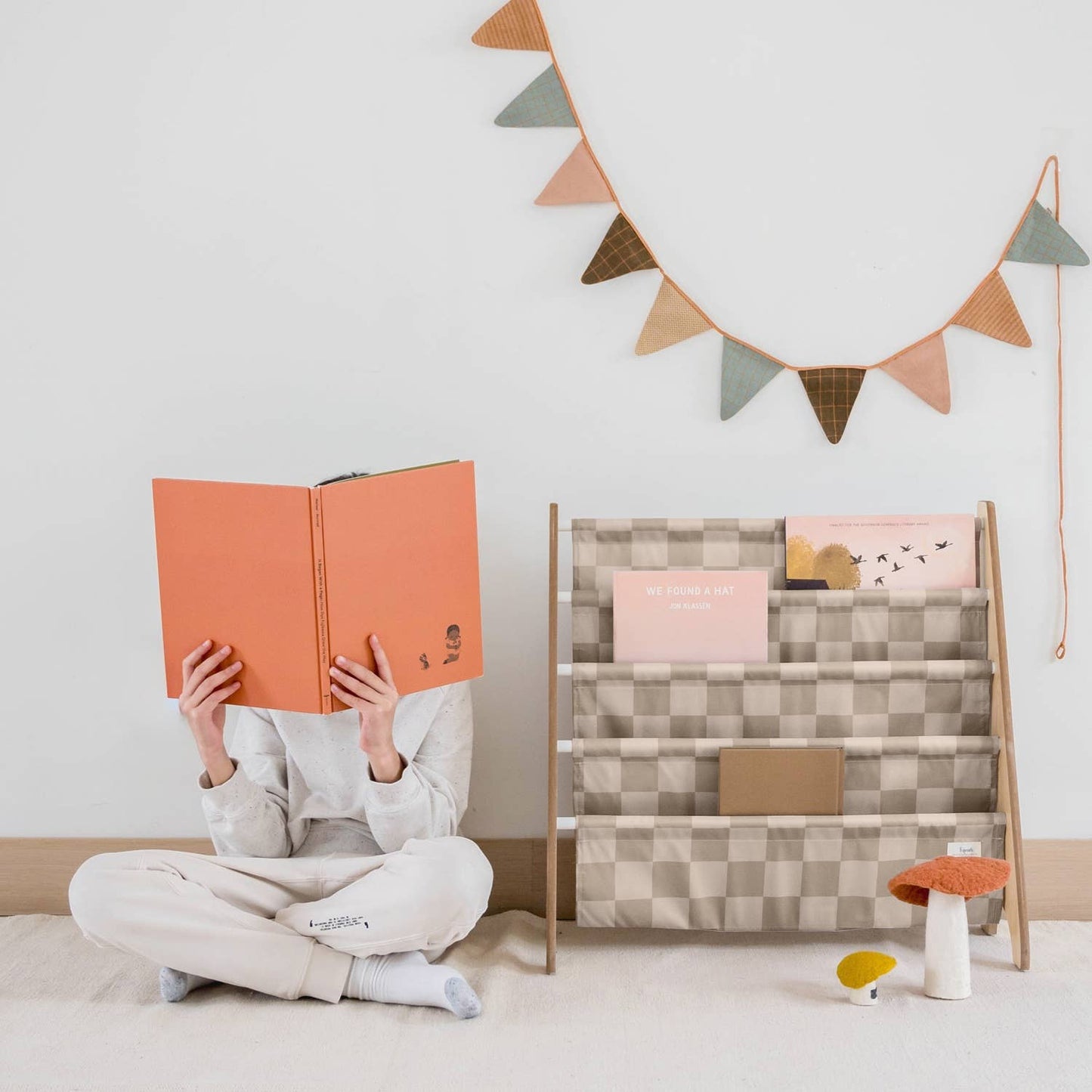 Recycled Fabric Kids Book Rack - Checkerboard Colours