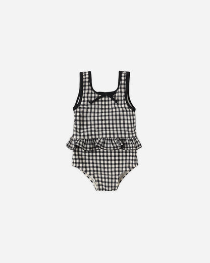 Skirted One-Piece Black Gingham