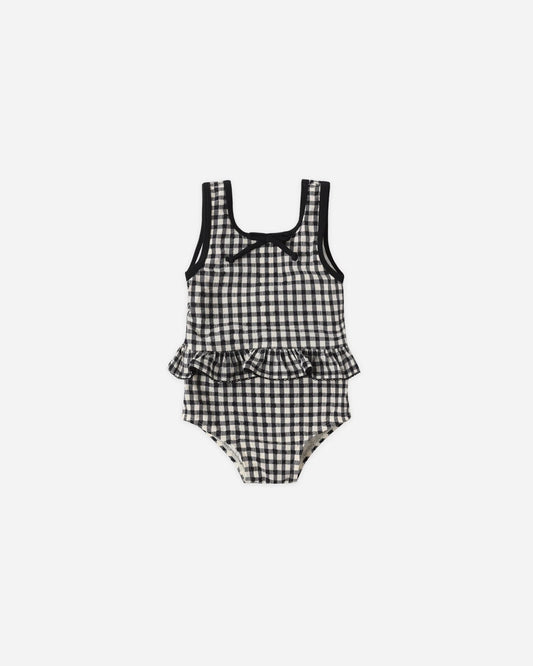 Skirted One-Piece Black Gingham