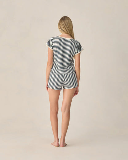 Teen Pointelle Tee + Short Set-  Navy Stripe