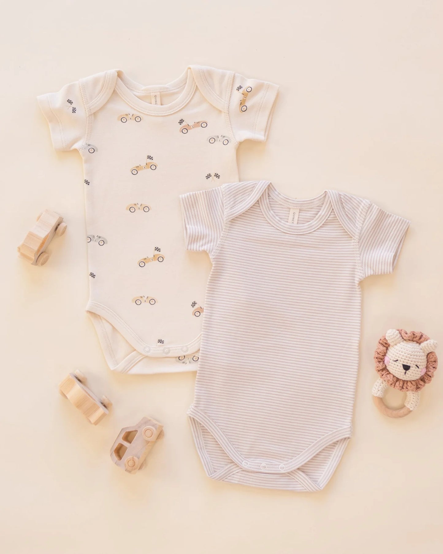 Short Sleeve Bodysuit Pack Race Car, Oat Micro Stripe + Baby Pant Sky