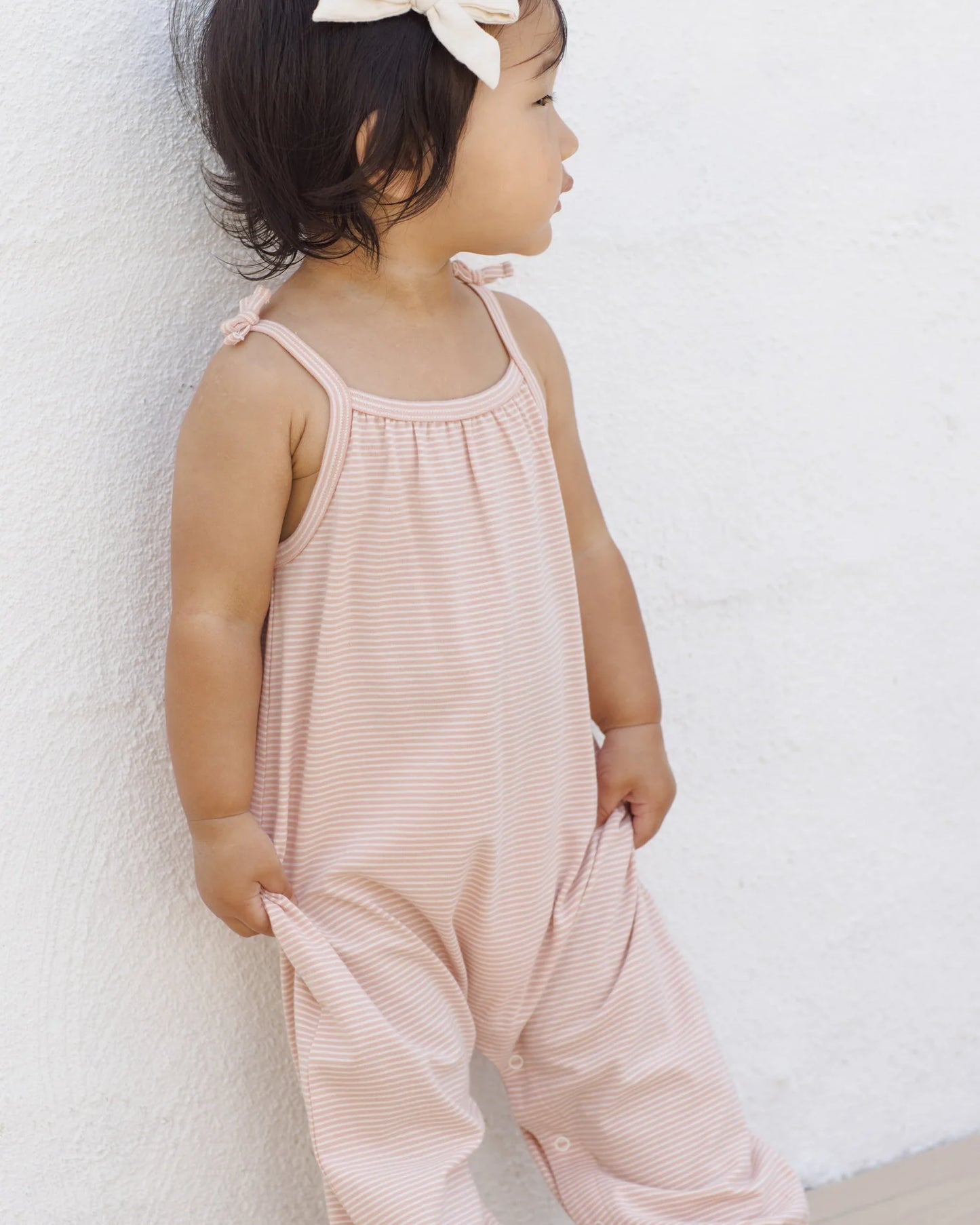 Smocked Jumpsuit Melon Micro Stripe