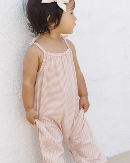 Smocked Jumpsuit Melon Micro Stripe