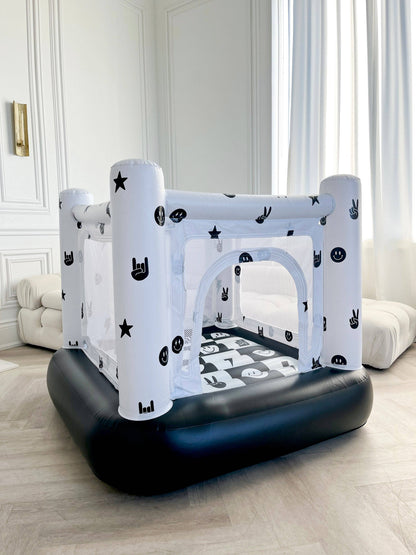 Magic Bounce House – Mini Cordless Indoor Bouncer (Monochrome Smiley)