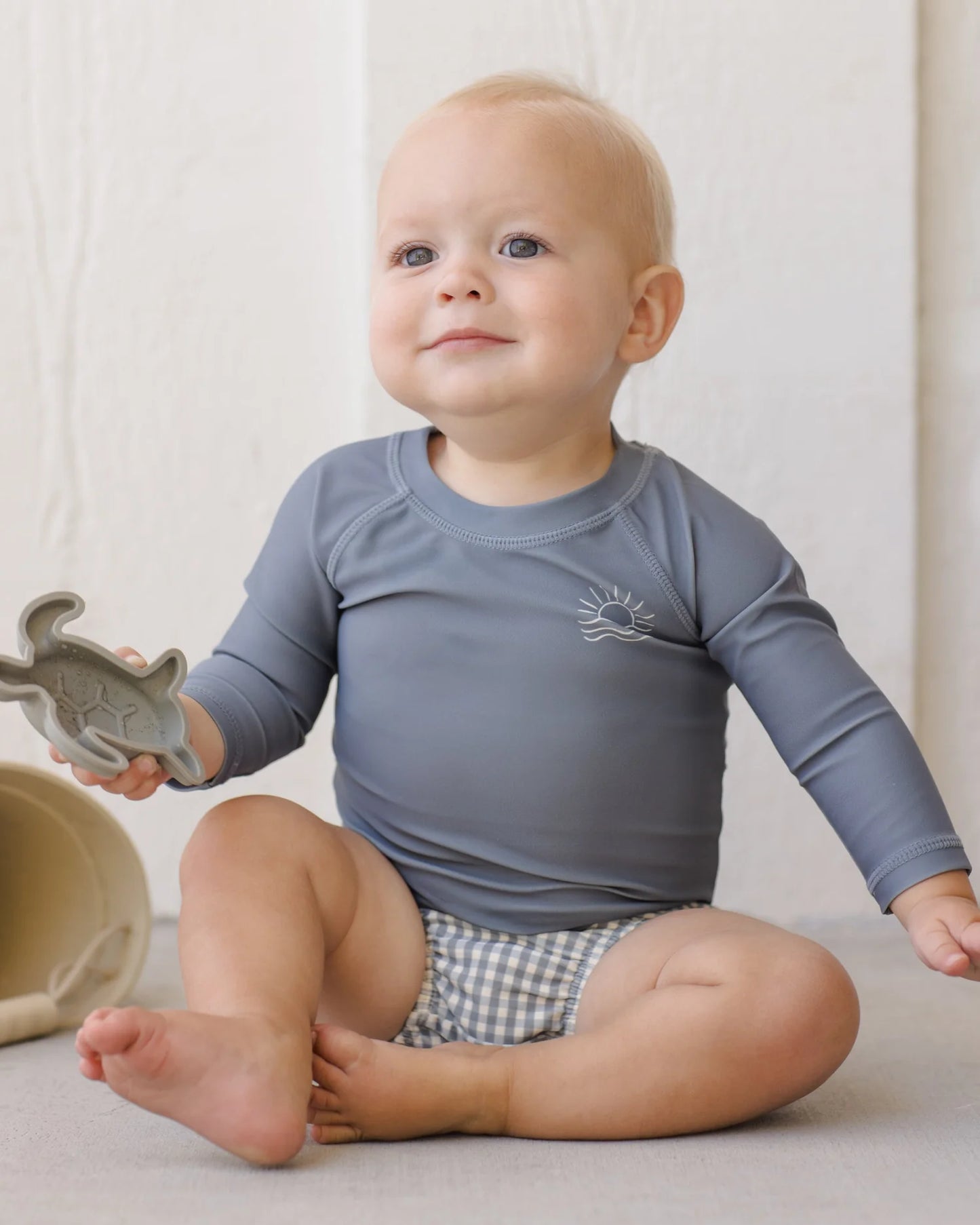 Boys Swim Short Ocean Gingham + Rashguard Ocean