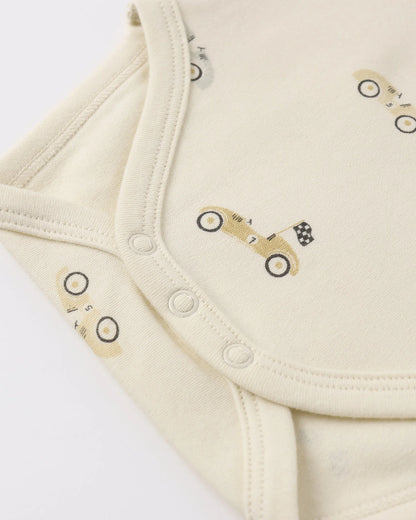 Short Sleeve Bodysuit Pack Race Car, Oat Micro Stripe + Baby Pant Sky