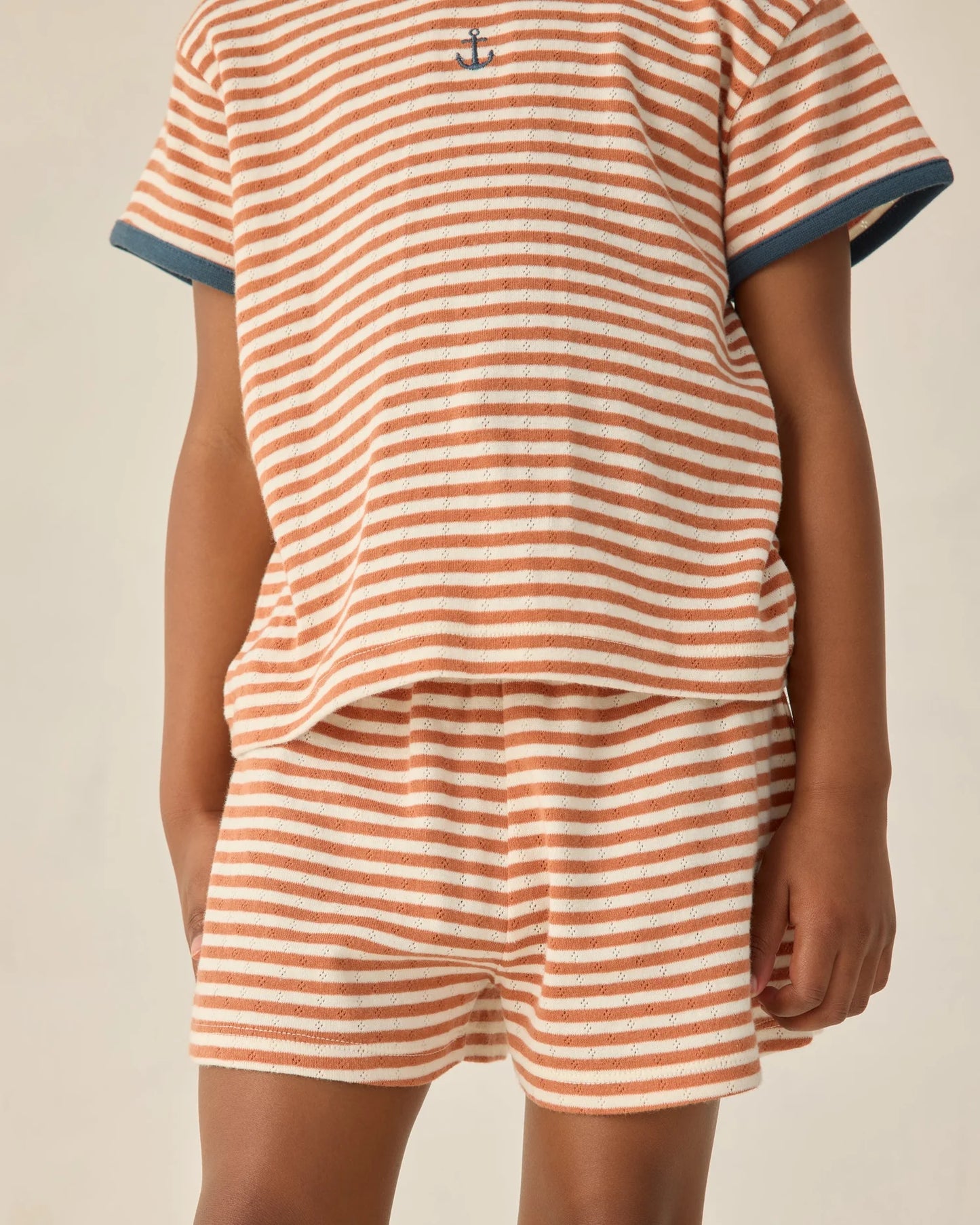 Pointelle Tee + Short Set-Poppy Stripe