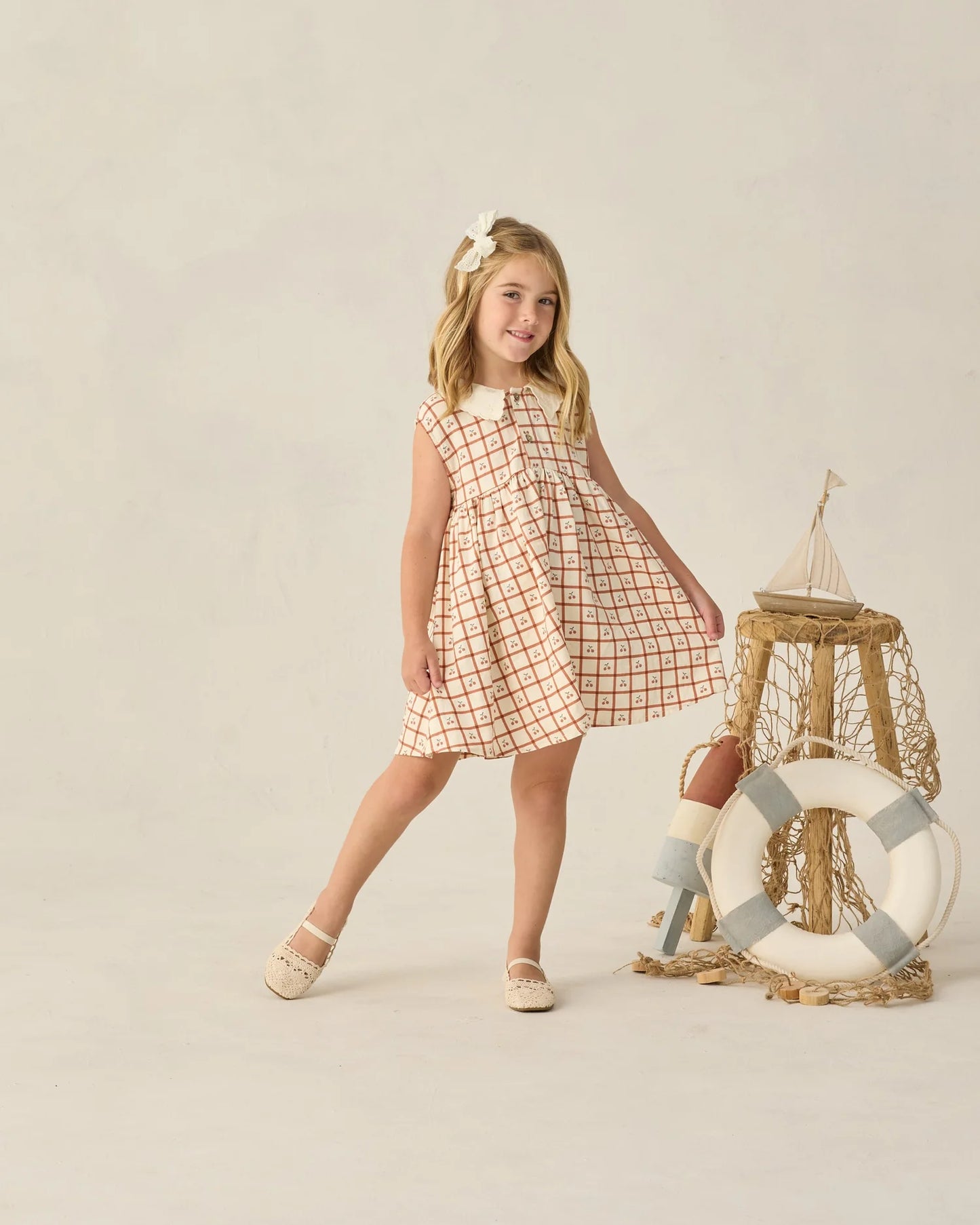 Collared Babydoll Dress Cherry Check