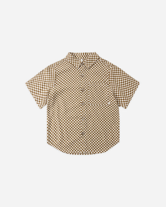 Collared Short Sleeve Shirt Ocre Check