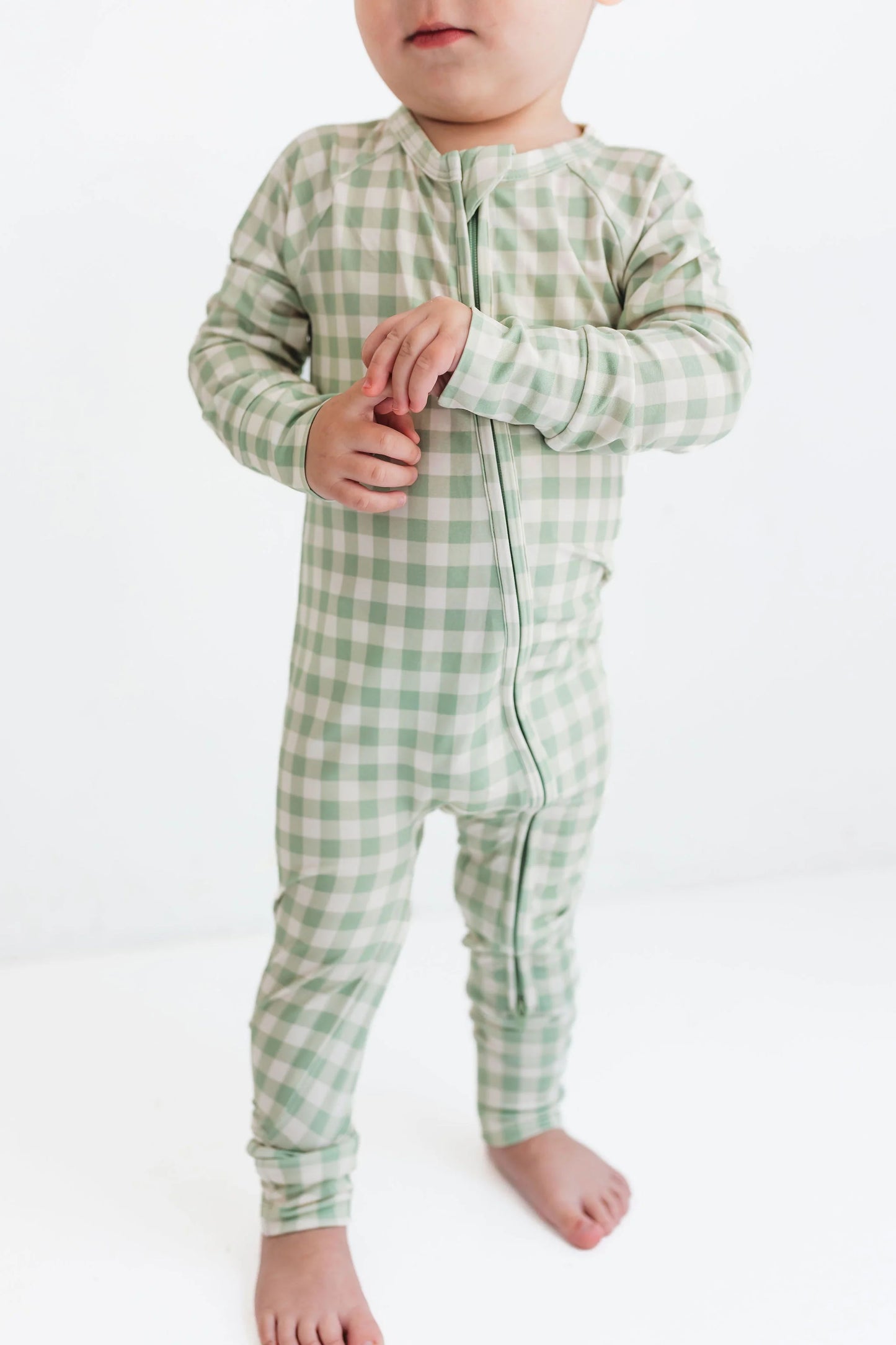 Green Gingham Zipper Romper