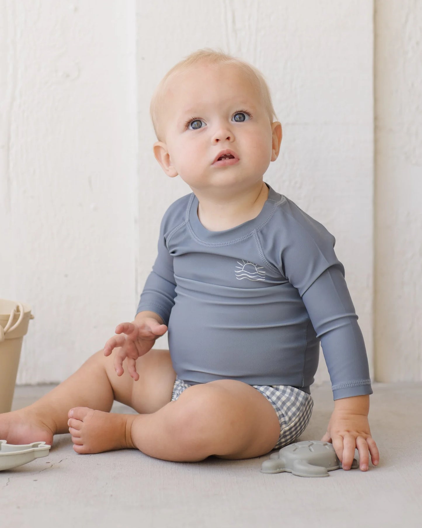 Boys Swim Short Ocean Gingham + Rashguard Ocean
