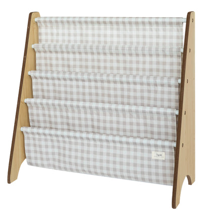 Beige Recycled Fabric Kids Book Rack - Gingham Colours