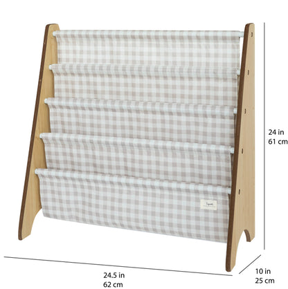 Beige Recycled Fabric Kids Book Rack - Gingham Colours