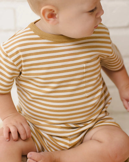 Boxy Pocket Tee + Short Set Honey Stripe