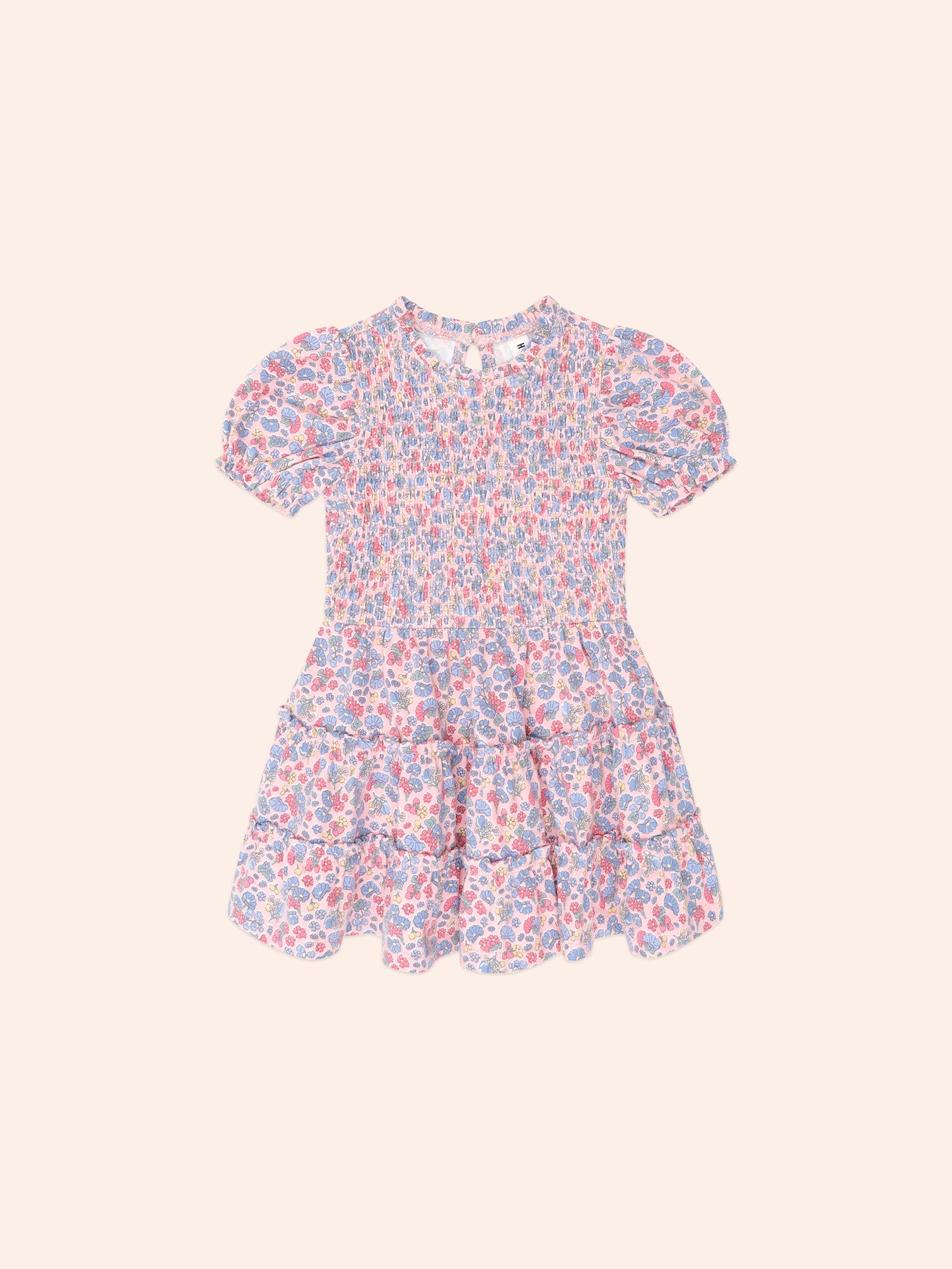 Vintage Floral Puff Sleeve Shirred Dress