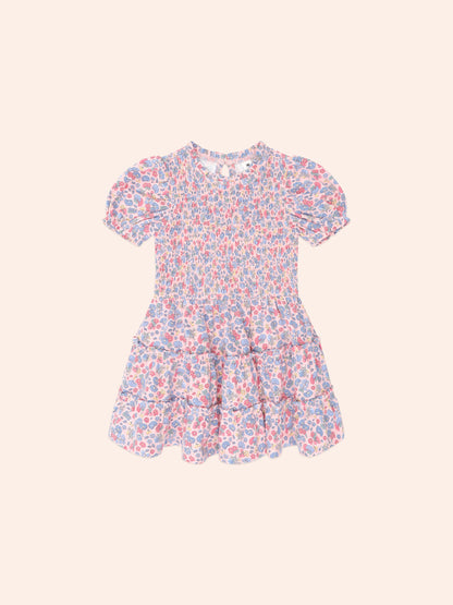 Vintage Floral Puff Sleeve Shirred Dress