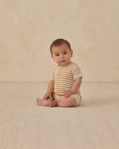 Waffle Snap Romper Butterscotch Stripe