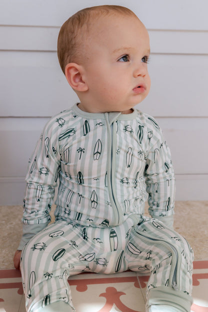 Green Surfs Up Zipper Romper