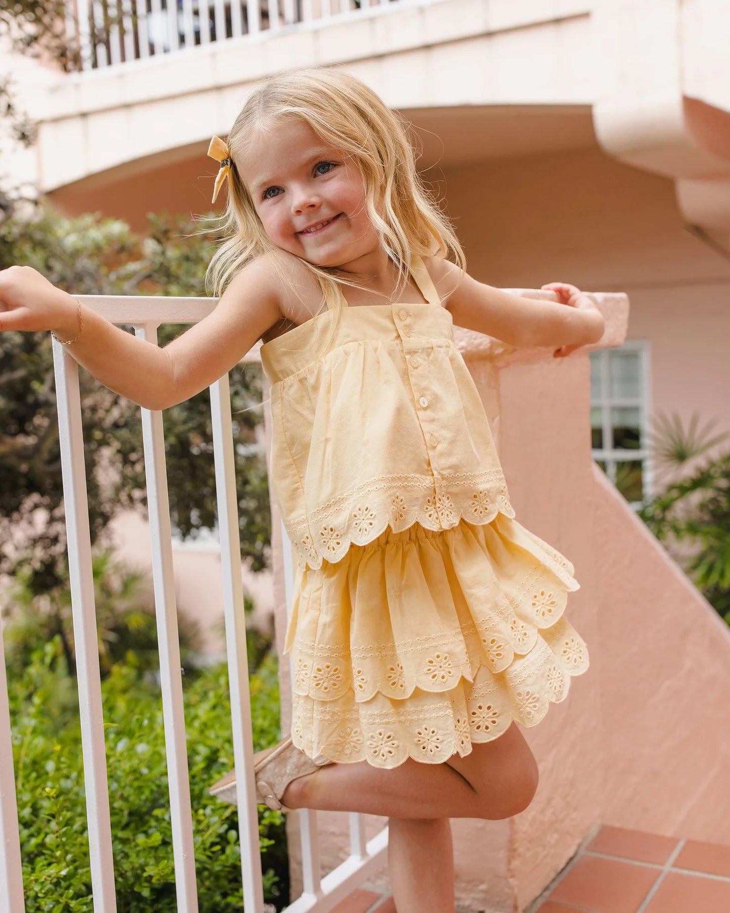 Swing Top Lemon + Rose Mini Skirt Set- Lemon
