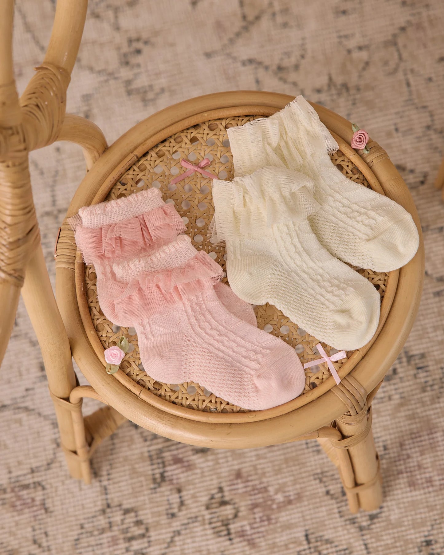 Ruffle Socks | Ivory, Blush