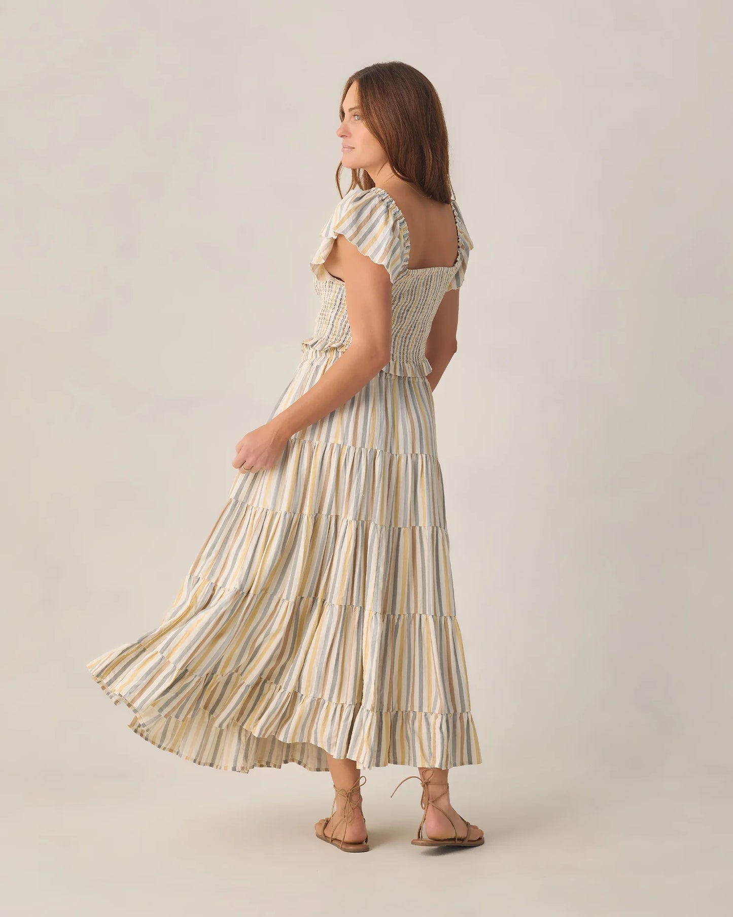 Women's Zayla Top Valencia Stripe +  Ruffle Tiered Maxi Skirt Set- Valencia Stripe