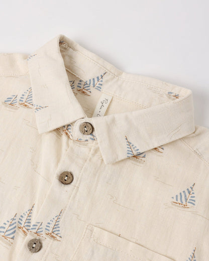 Collared Short Sleeve Shirt Sail + Perry Short Heathered Light Blue
