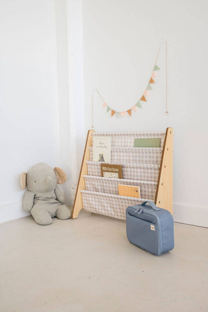 Beige Recycled Fabric Kids Book Rack - Gingham Colours