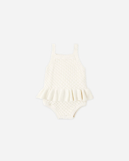 Crochet Ruffle Romper Natural