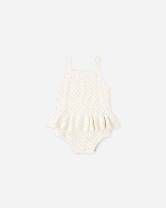 Crochet Ruffle Romper Natural