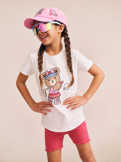 Golfer Huxette Tee + Strawberry Rib Bike Short Set