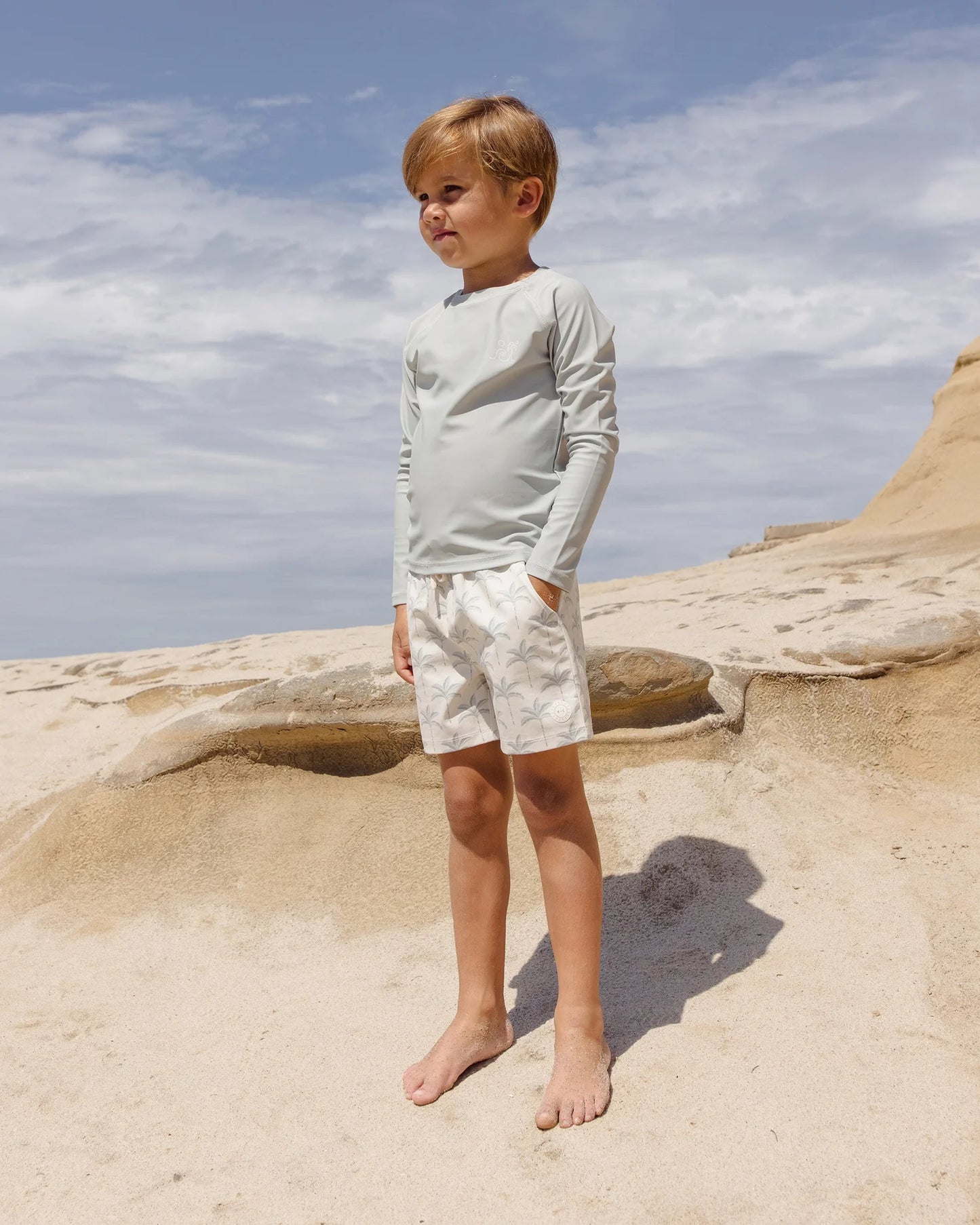 Boardshort Palm Trees+  Long Sleeve Rashguard Sage Set