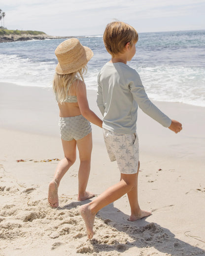 Boardshort Palm Trees+  Long Sleeve Rashguard Sage Set