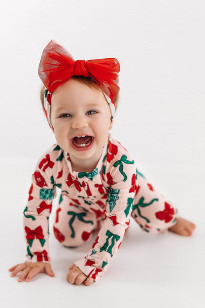 Christmas Bows Zipper Romper