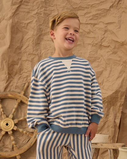 Oversized Crew + Short Set || Marine Stripe