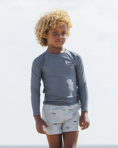 Swim Trunk Sharks + Long Sleeve Rashguard Navy