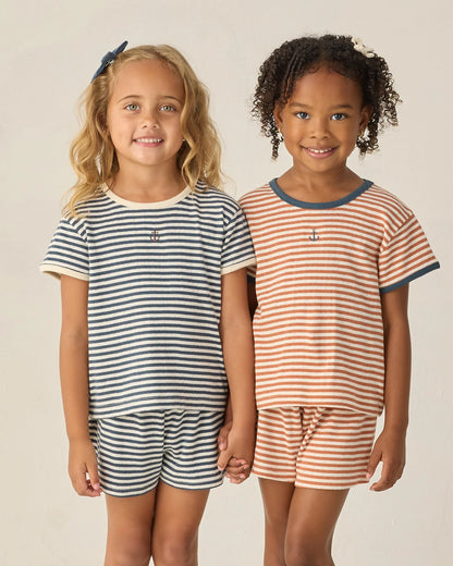 Pointelle Tee + Short Set-Poppy Stripe