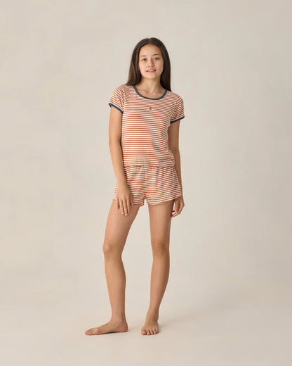 Teen Pointelle Tee + Short Set- Poppy Stripe