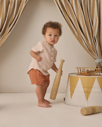 Jaxson Shirt Vintage Stripe + Woven Short Poppy Set