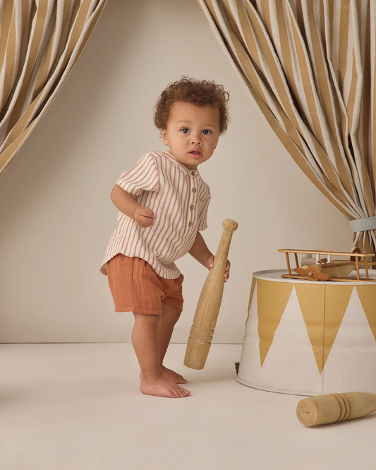 Jaxson Shirt Vintage Stripe + Woven Short Poppy Set