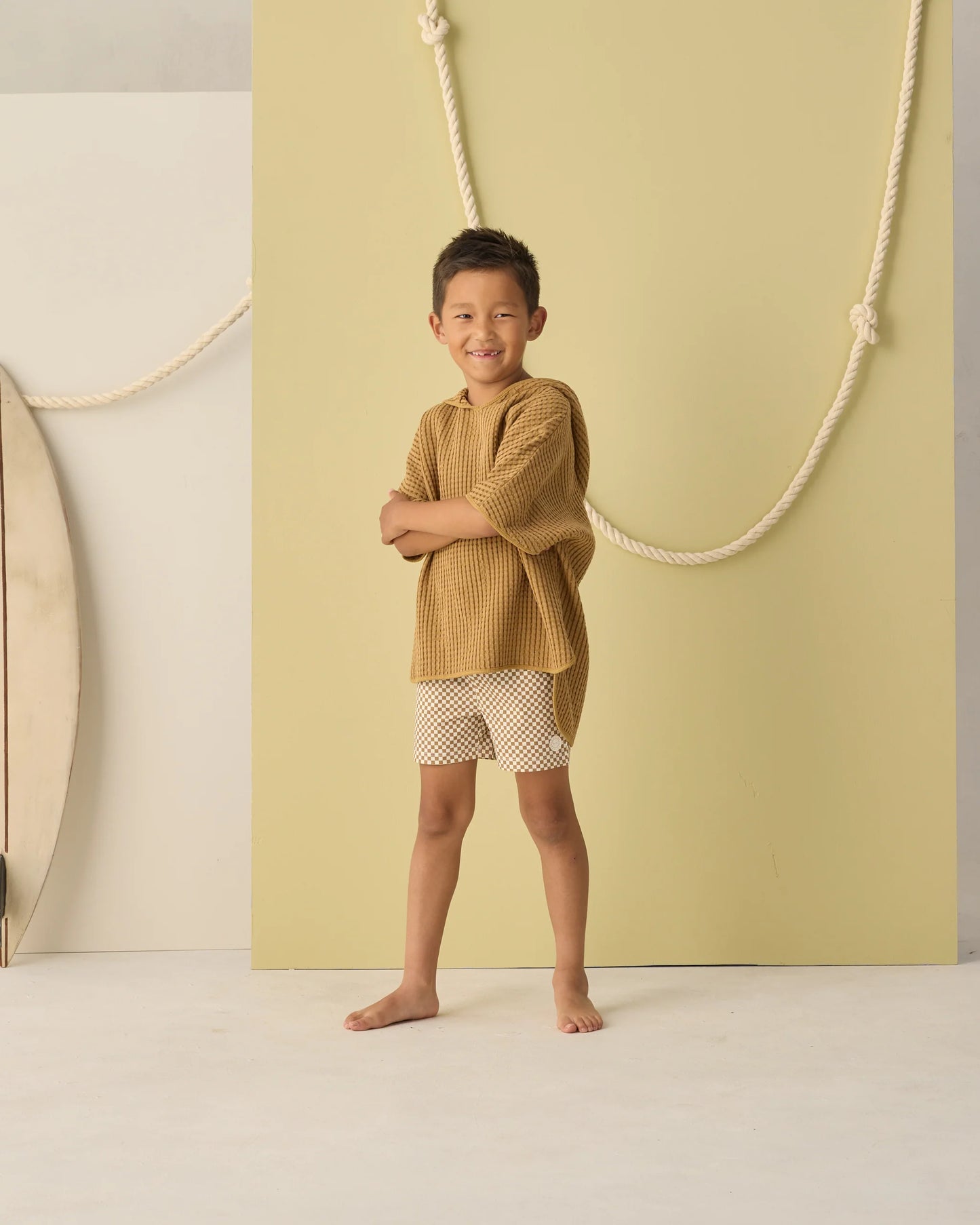 Boardshort Ocre Check + Short Sleeve Rashguard Citron