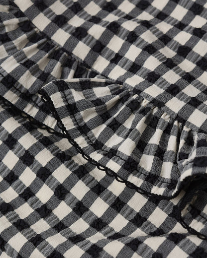 Skirted One-Piece Black Gingham