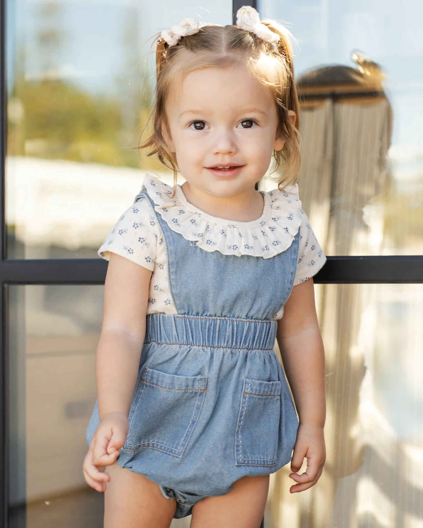 Ruffle Collar Bodysuit Blue Ditsy
