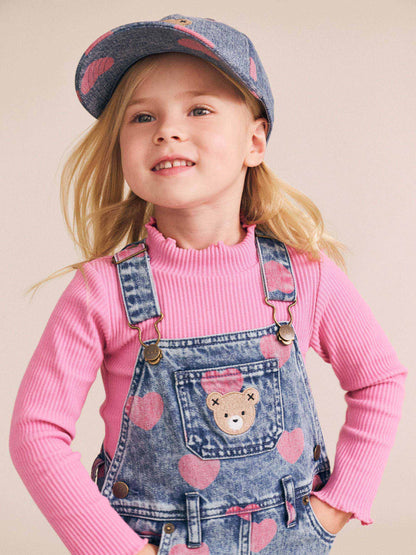 Dreamy Denim Hearts Pinafore + Strawberry Rib Tee