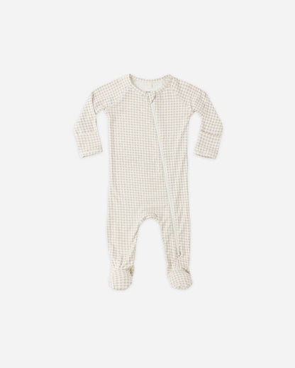 Bamboo Zip Footie Oat Gingham