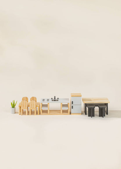Wooden Doll House Kitchen Furniture & Accessories (12 pcs)