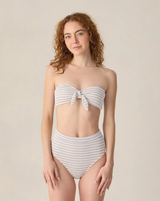 Women's Knotted Bandeau Bikini Top+ High Waisted Bottom - Periwinkle Stripe