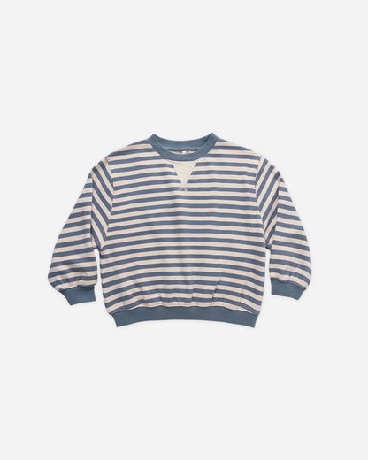 Oversized Crew + Short Set || Marine Stripe